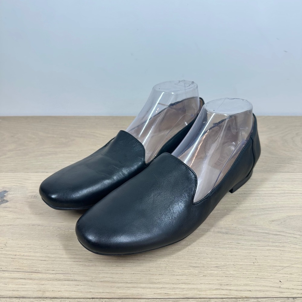 Naturalizer Flats Women 10 Black Leather Loafers Slip On Minimalist Classic Work
